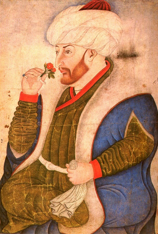 لوحة بفن المنمنمات للسلطان محمد الفاتح. وهي بريشة الفنان شبلي زاد أحمد، ورُسمت عام 1475م.